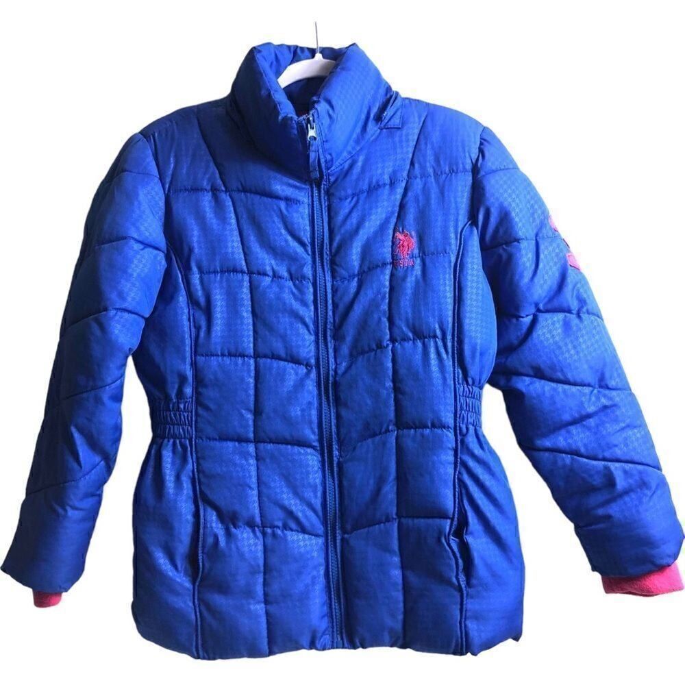 US Polo ASS Girls Blue Pink Puffer Jacket